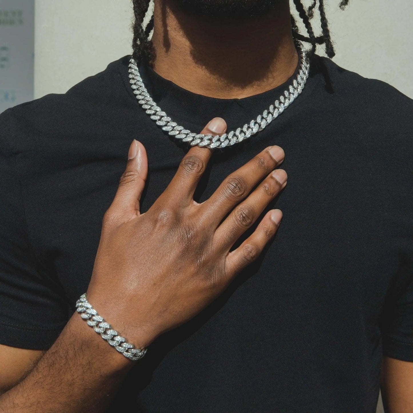 WHITE GOLD CUBAN CHAIN SET